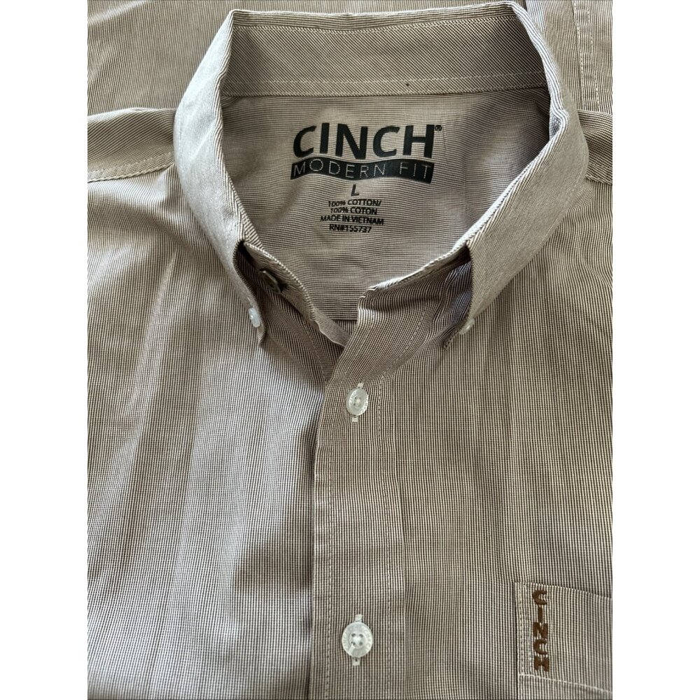 Cinch Men’s Large Light Colored Pinstripe Long Sleeve Dress Shirt